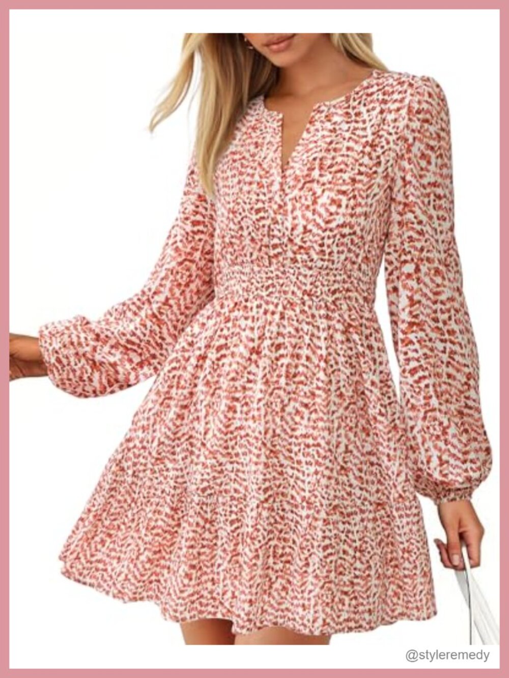 Women's Floral V Neck Long Sleeve Mini Dress Smocked Empire Waist A Line